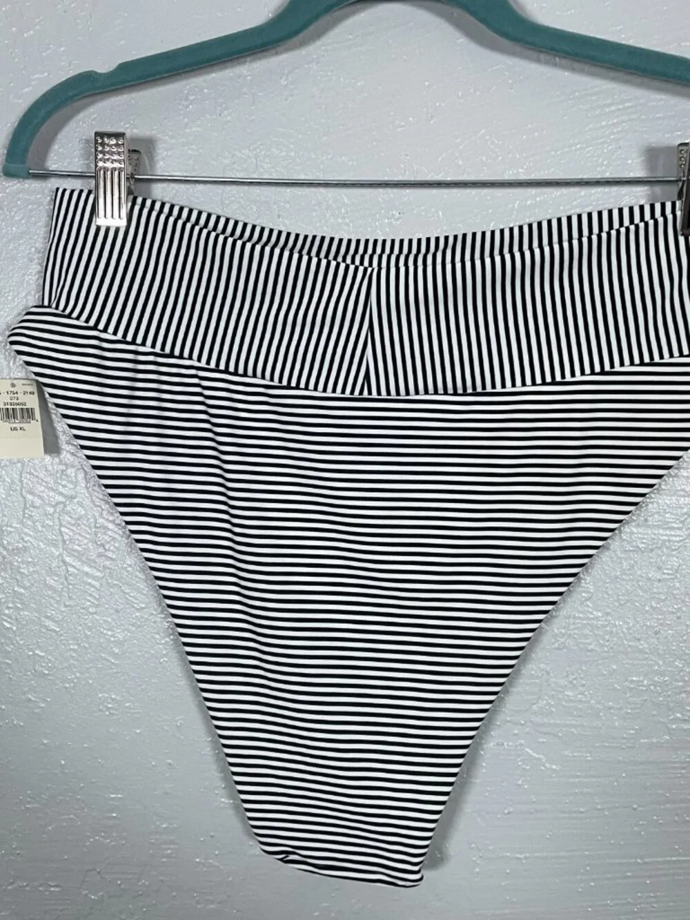 Aerie Women XL Black White Stripe High Cut Cheeky Bikini Bottoms Swim Summer